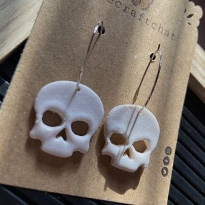 White skull hoop polymer clay earrings